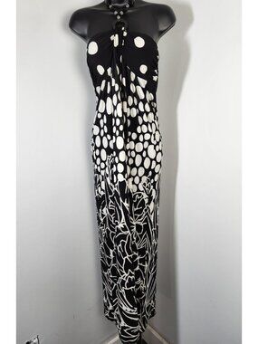 Saint Tropez West Halter Top Floral Polka Dot Dress-Black and White - SZ 10